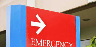 Emergency sign with arrow pointing right