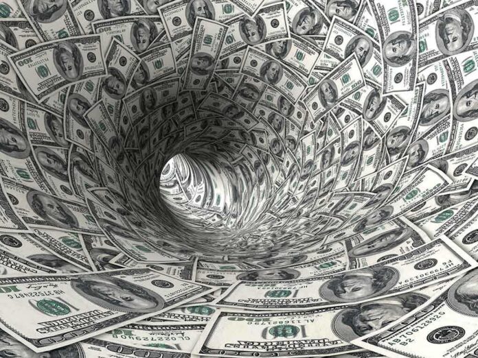 A swirling tunnel made of dollar bills creating a vortex effect
