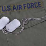 Closeup of a US Air Force uniform with dog tags