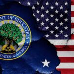 DOE’S HARD Federal Push: Local LEGISLATORS Alarmed Seal of the U.S. Department of Education overlaid on a distressed American flag background