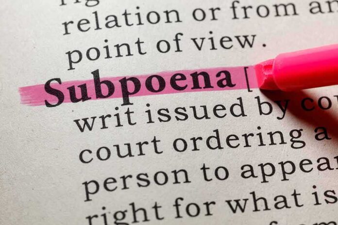 Highlighted definition of 'subpoena' in a dictionary