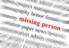 Text graphic highlighting missing person in red among blurred words