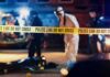 Police tape at nighttime crime scene